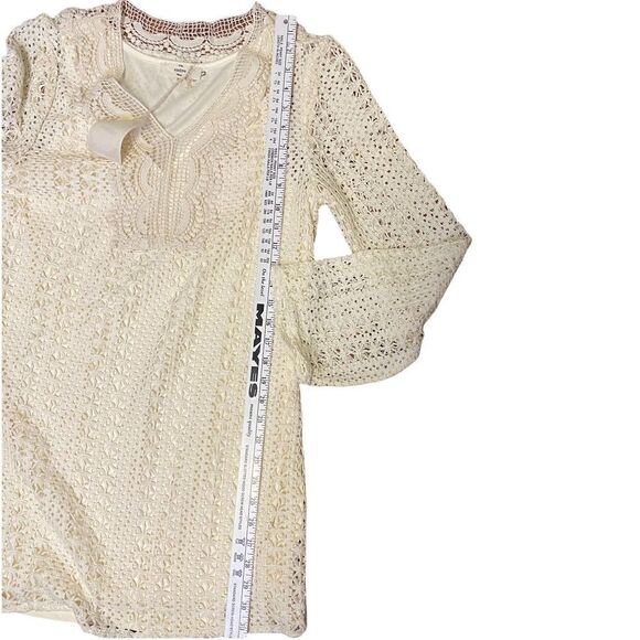 𝅺entro Dress‎ Boho Cream Ivory Crotched Knit Beachy Long Sleeve Size M - Picture 10 of 10